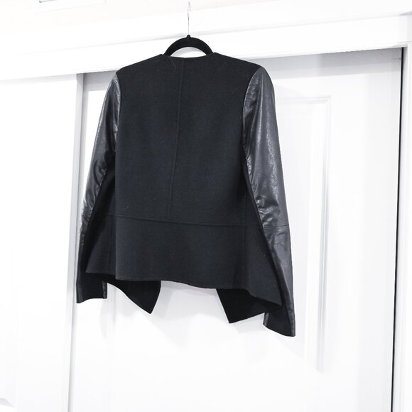 Vince Size Small Worsted Wool Drape Front Jacket with Leather Sleeves - Picture 7 of 8